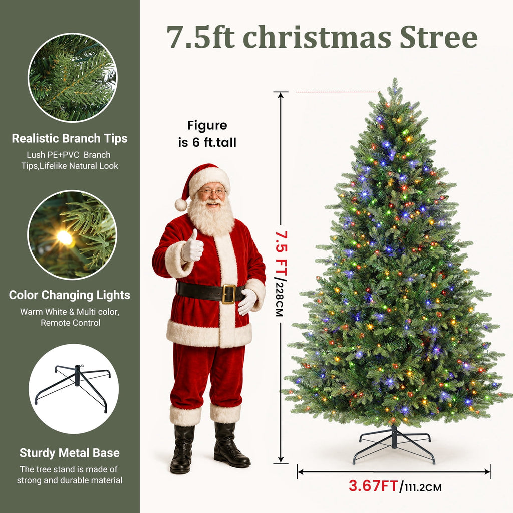 Lolsea 7ft Prelit Noble Fir Artificial Christmas Tree with Remote Control, Timer and Warm White & Multi-Color Lights