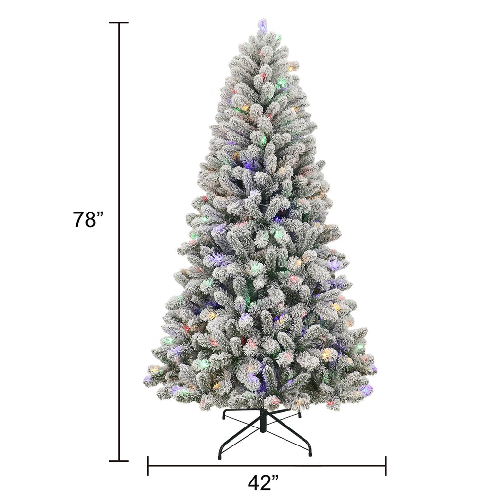 6.5' Pre-Lit Frisco Pine Snow-Flocked Green Artificial Christmas Tree with 250 Color-Changing LED Lights and Stand, by Holiday Time