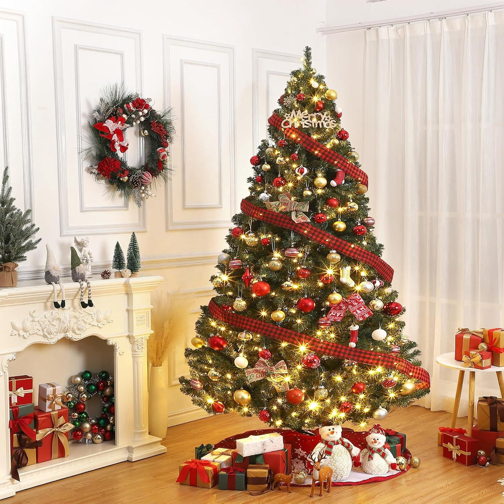 7.5ft Full PE Branch Artificial Spruce Christmas Tree, Hinged Sections Foldable Metal Base Holiday Decor
