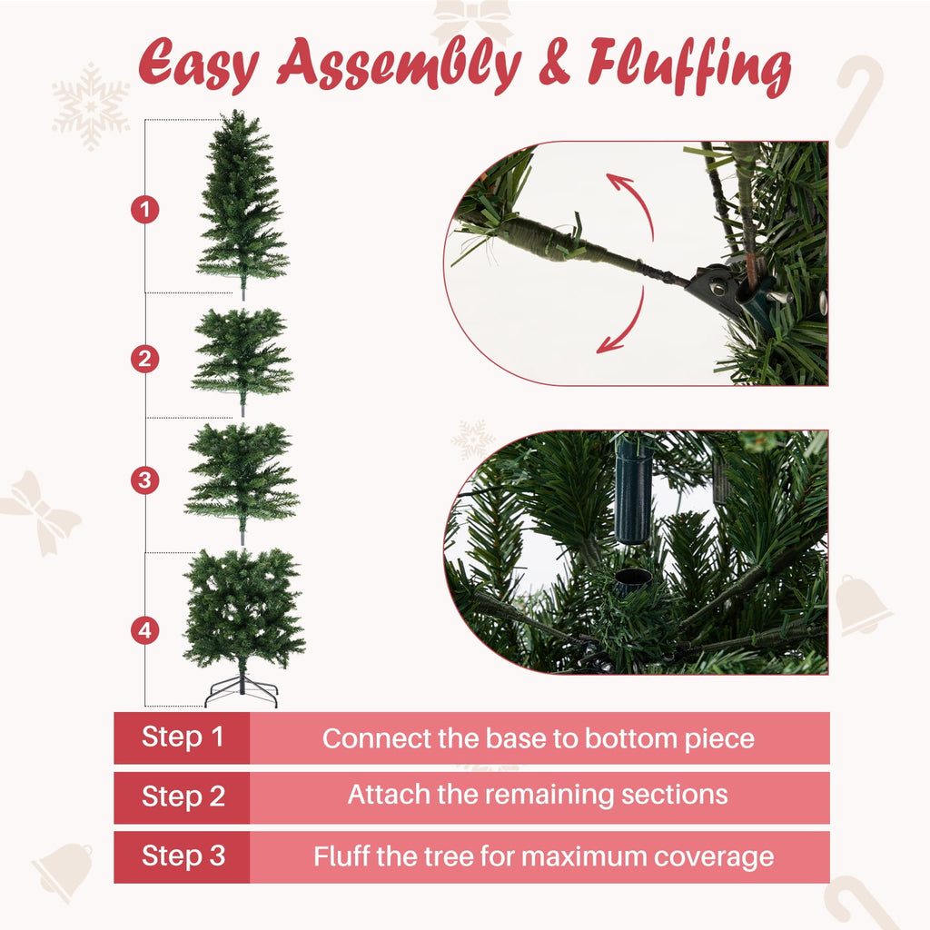 JIOABL 9-Foot Pre-Lit Fraser Fir Pencil Artificial Christmas Tree, Offering 8 Warm Light Modes, Green