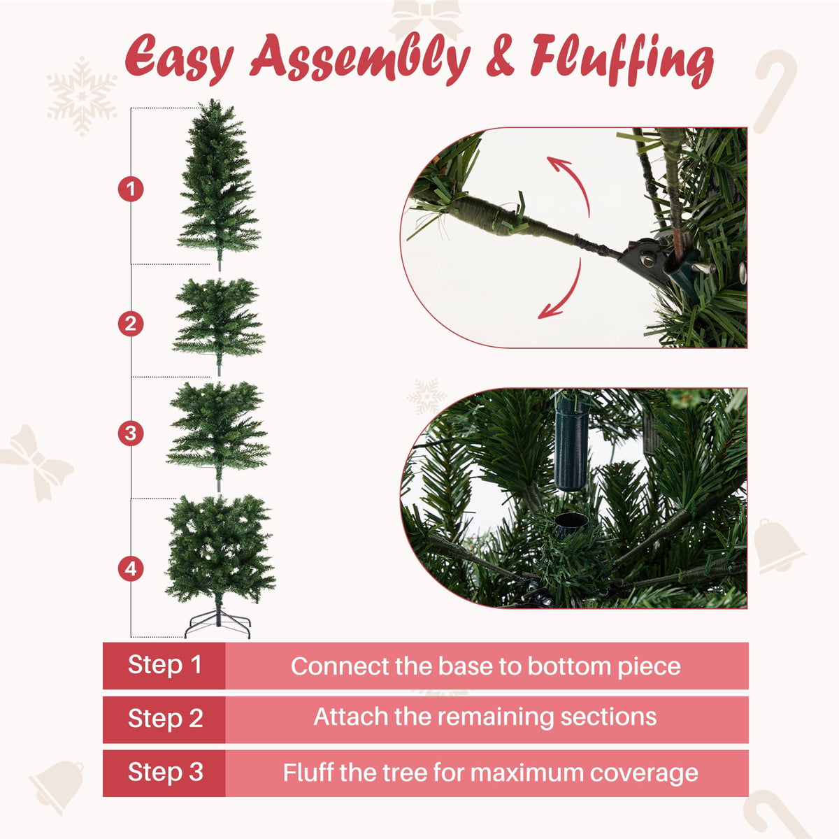 JIOABL 9-Foot Pre-Lit Fraser Fir Pencil Artificial Christmas Tree, Offering 8 Warm Light Modes, Green