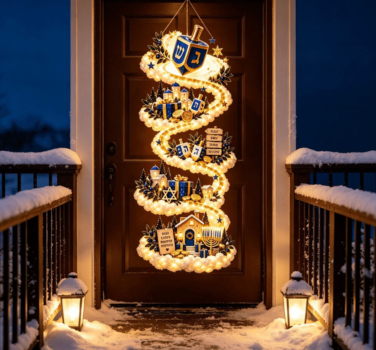 Lighted Christmas Stair Railing Garland Pack of 5 Santa Figures Snow Scene Ornament for Staircase Banister Indoor Display