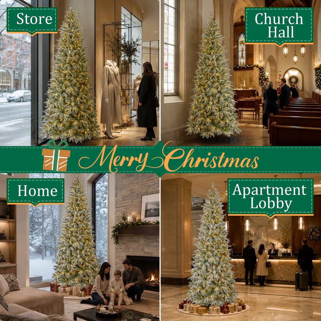 Goosiay 6 ft Pre-Lit Frosted Slim Aspen Fir Artificial Christmas Tree, PE & PVC Branches, 200 Warm White & Multicolor Lights, 10 Light Modes, 853 Branch Tips