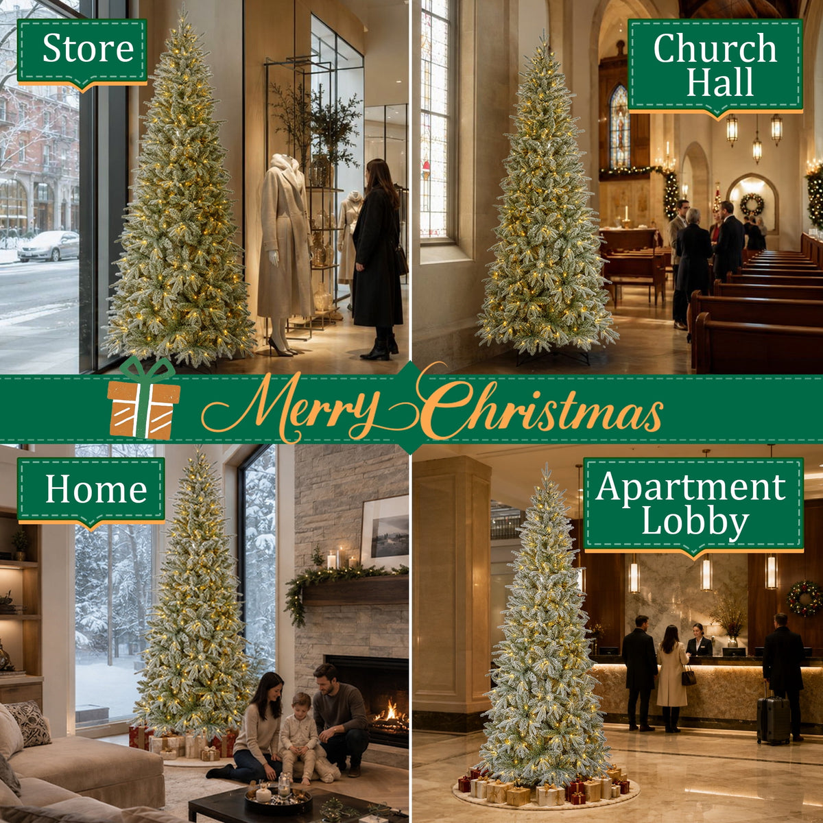 Goosiay 6 ft Pre-Lit Frosted Slim Aspen Fir Artificial Christmas Tree, PE & PVC Branches, 200 Warm White & Multicolor Lights, 10 Light Modes, 853 Branch Tips