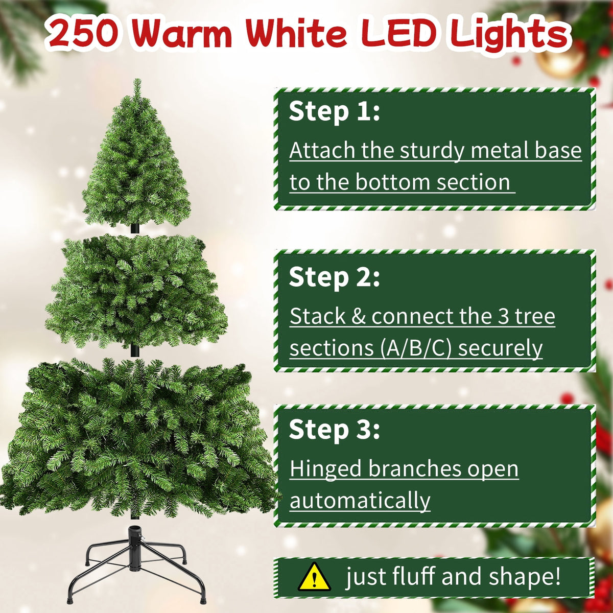 7.5ft Pre-lit Rotating Artificial Christmas Tree, 360°Spinning Base with Music, 470 Dual Color LED Lights, 8 Lighting Modes for Indoor Holiday Decoration