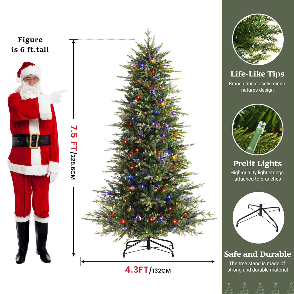 Lolsea 7ft Prelit Aspen Noble Fir Artificial Christmas Tree with Remote Control, Timer and Warm White & Multicolor LED Lights