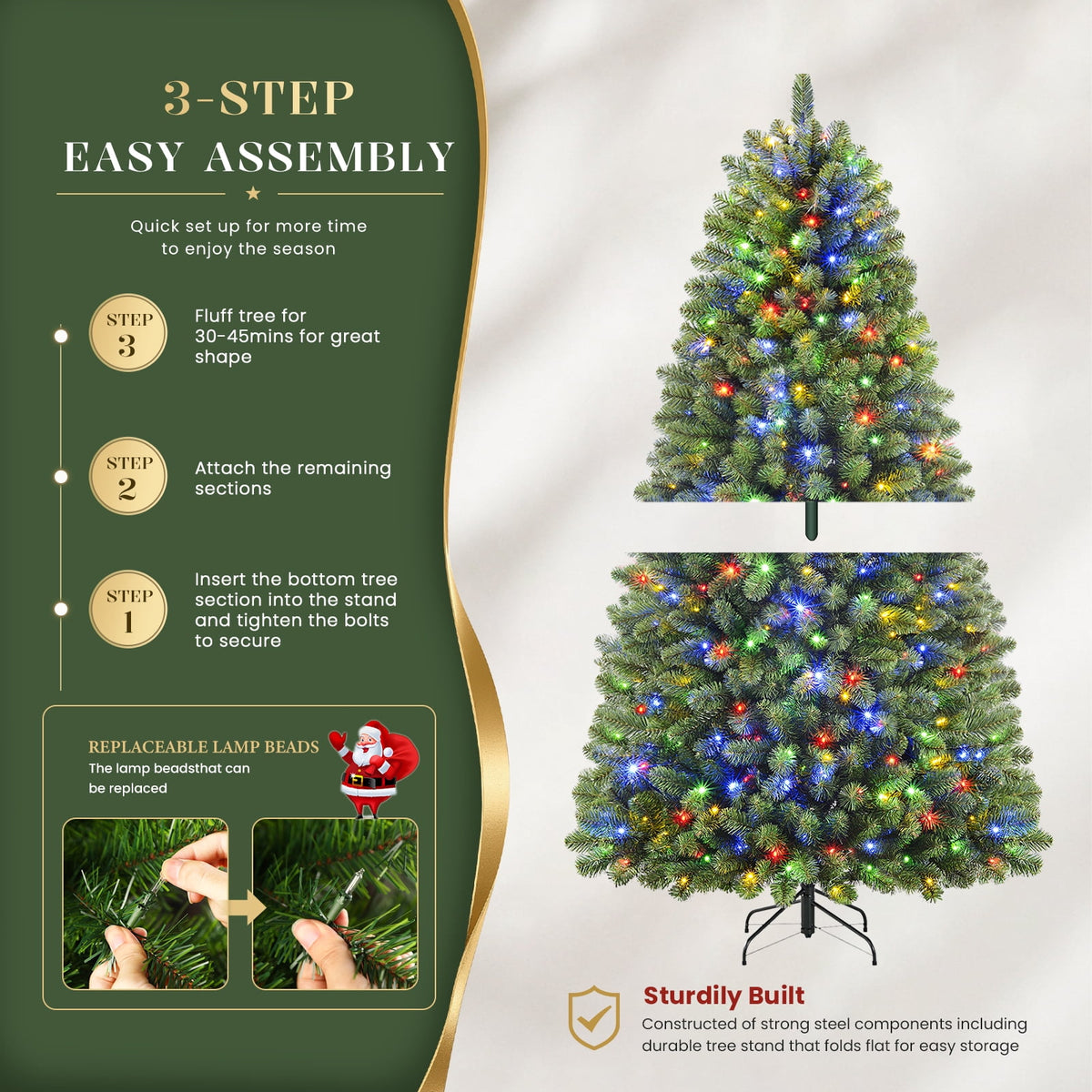Lolsea 7ft Prelit Artificial Christmas Tree w/ Remote Control and Warm White & Color Changing Lights