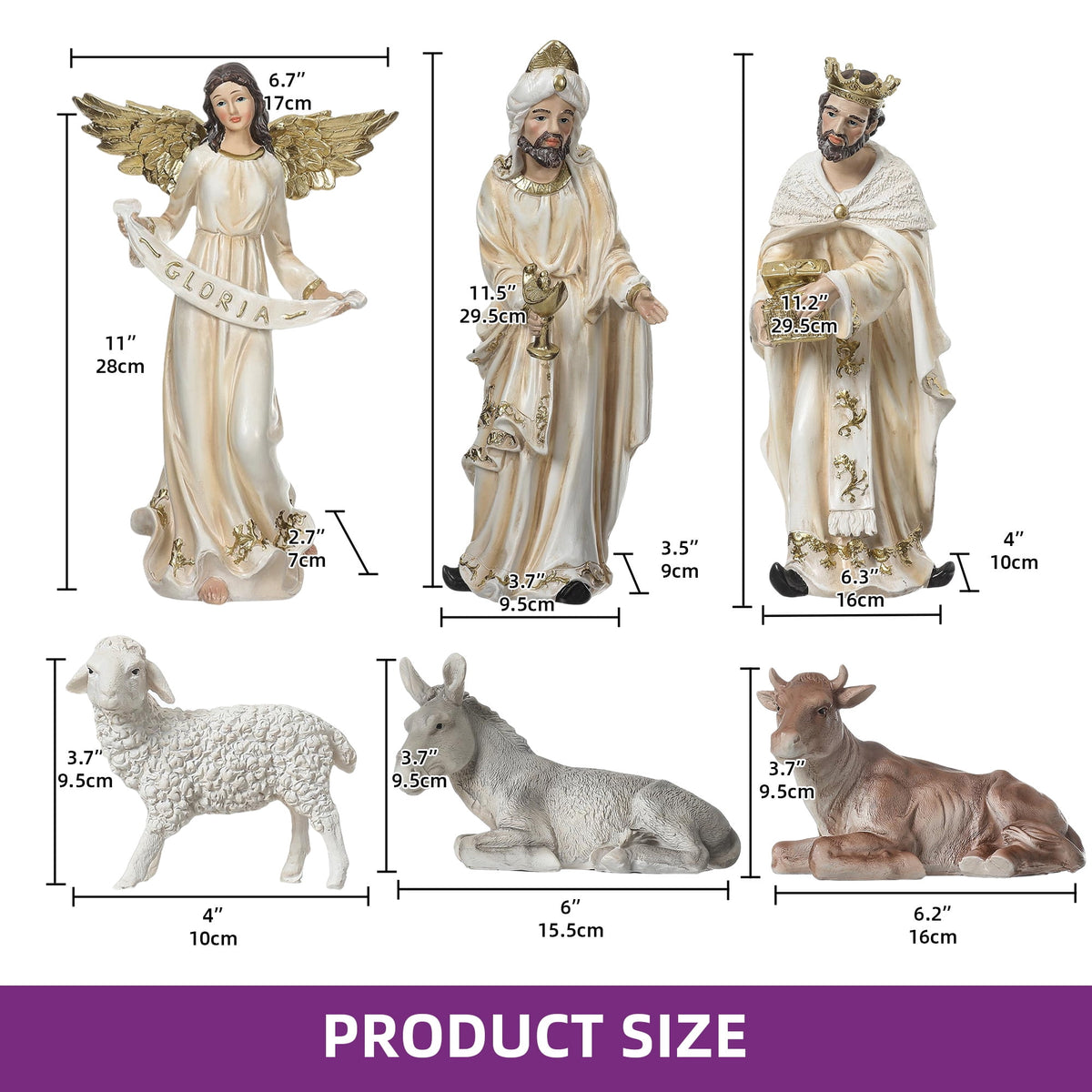 Ultym Nativity Set 12 inch 11 Piece Resin Christmas Nativity Scene Indoor Tabletop Figurines Ivory White