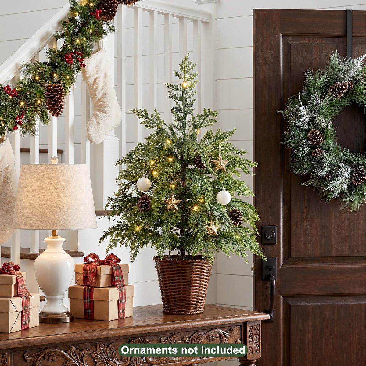 DR.Planzen 6' Pre-Lit Green Cypress Artificial Christmas Tree with 350 Warm White Twinkle LED Lights, Full-Bodied Xmas Tree with Metal Stand, Indoor Holiday Decoration