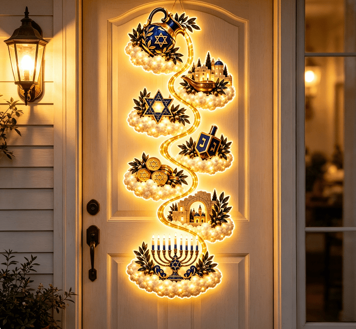 Lighted Christmas Stair Railing Garland Pack of 5 Santa Figures Snow Scene Ornament for Staircase Banister Indoor Display