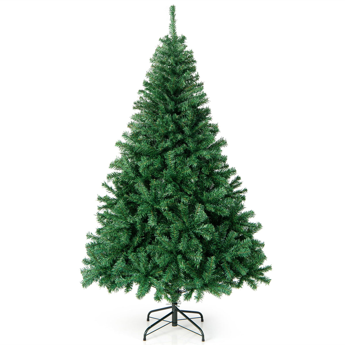Gymax 7.5 ft Unlit Artificial Christmas Tree Hinged Spruce Xmas Tree w/ Metal Stand
