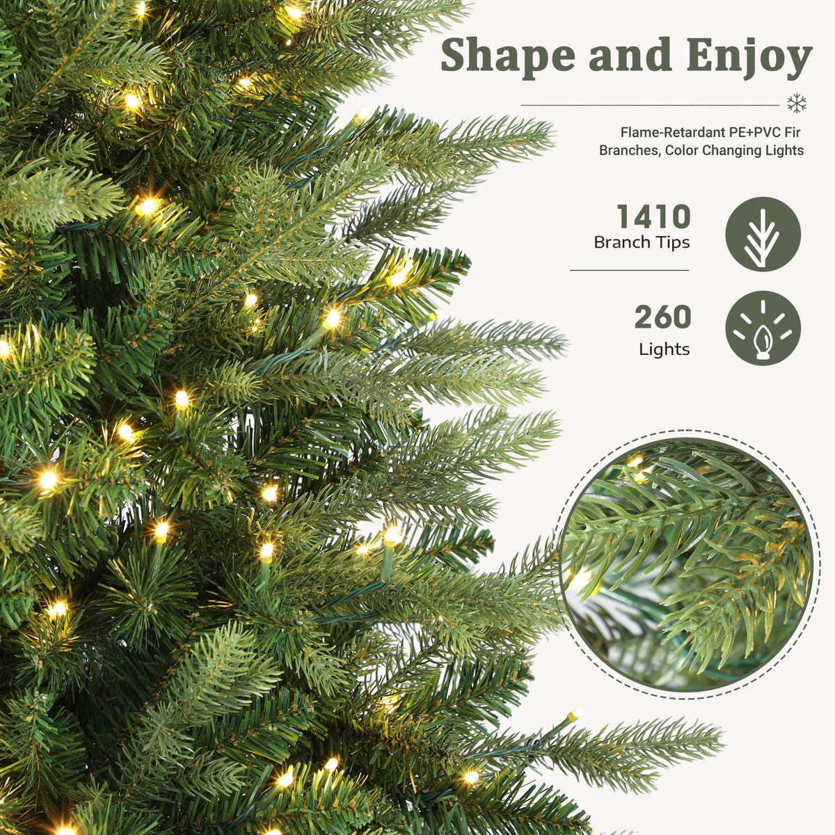 Lolsea 7ft Prelit Noble Fir Artificial Christmas Tree with Remote Control, Timer and Warm White & Multi-Color Lights