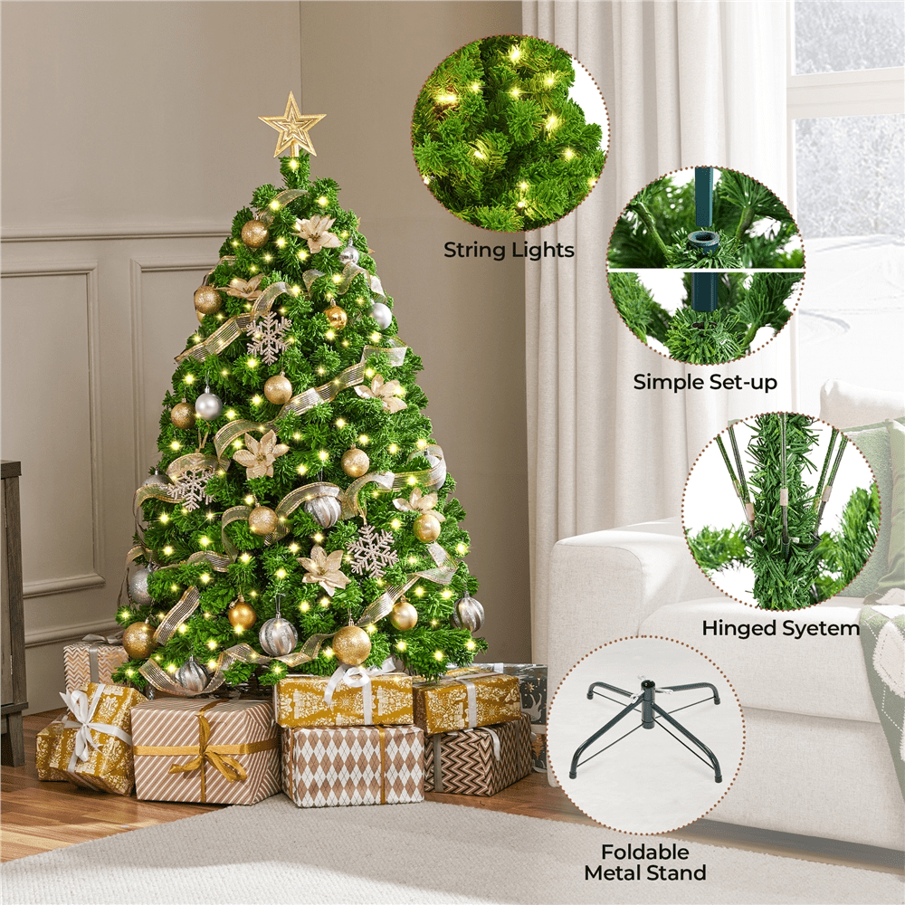 Alden Design 7.5 ft Pre-Lit Flocked Christmas Tree with Warm Lights, Frosted White