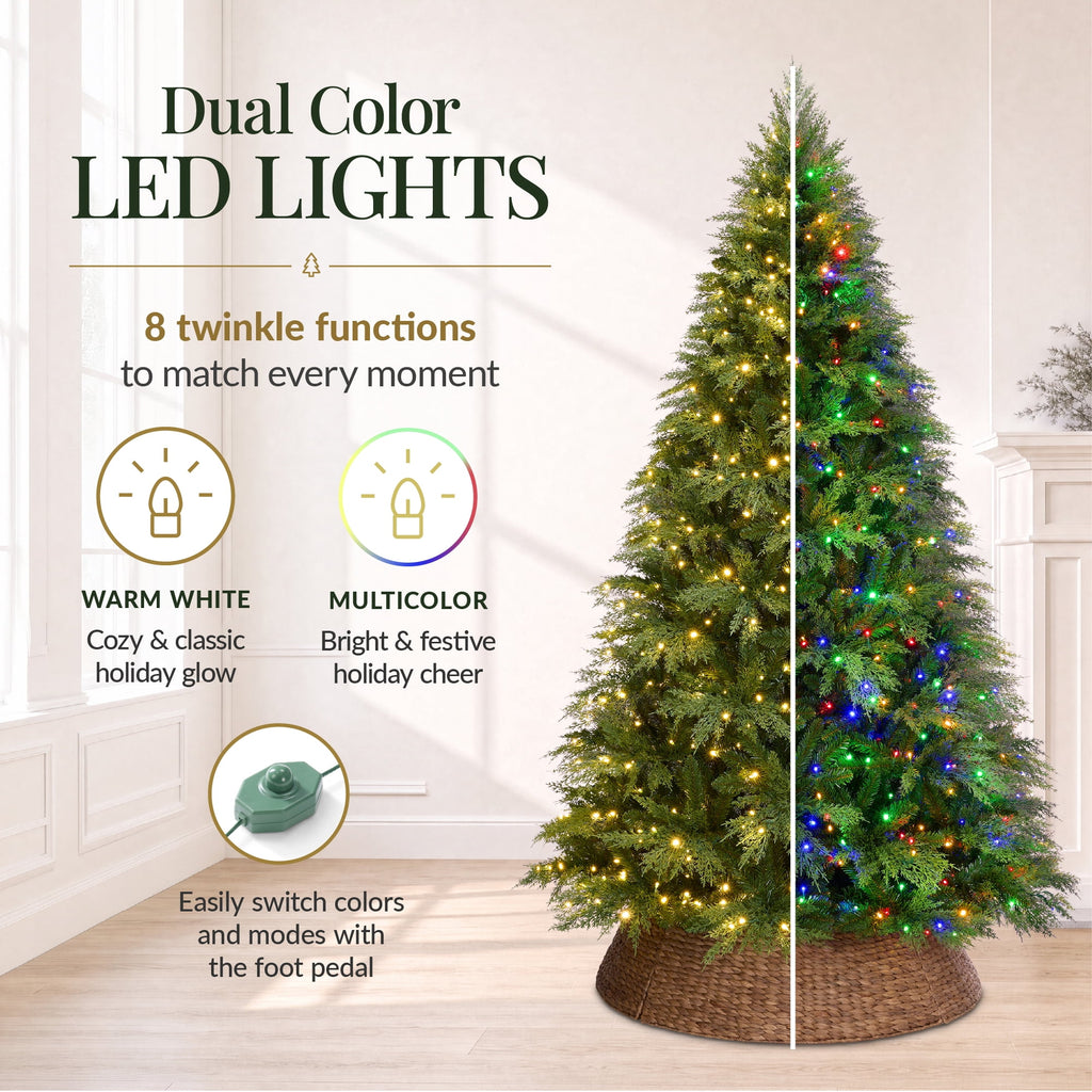 Best Choice Products Pre-Lit Cedar Cypress Christmas Tree w/Twinkling Lights, 6ft Holiday Decor, White & Multicolor LEDs