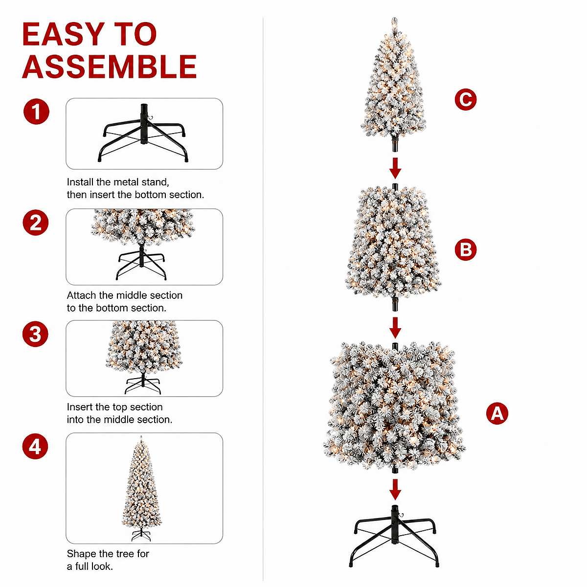 DRNEWI 6.5ft Prelit Snow Flocked Artificial Pencil Christmas Tree with Warm White Lights, Full Branch Tips, Perfect Choice Decoration for Xmas Holiday