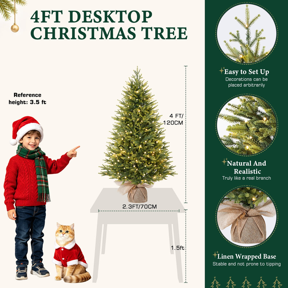 Lolsea 4ft Prelit Artificial Small Mini Christmas Tree with Color LED Lights, Remote Control and Timer, Perfect for Xmas Tabletop Decorations