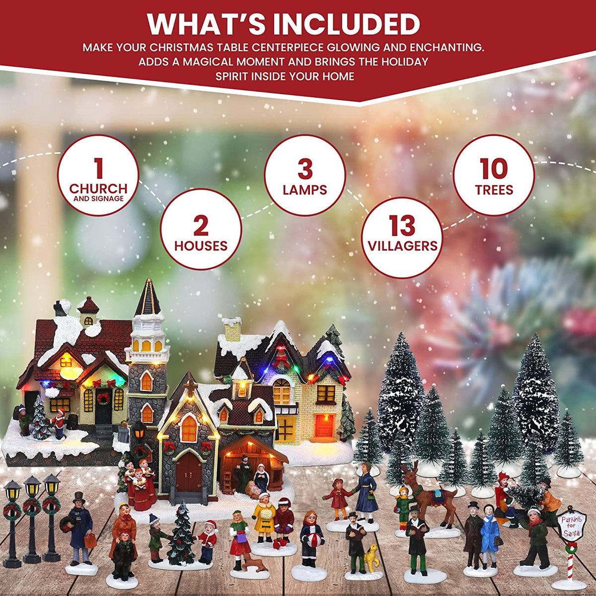 TOP TREASURES Christmas Village Set 6" Christmas Occasion Resin Figurines, Set of 30