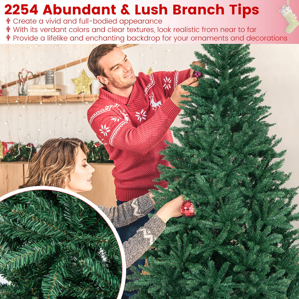 Gymax 7.5 FT Artificial Christmas Tree Hinged Christmas Tree w/ 2254 Lush Branch Tips