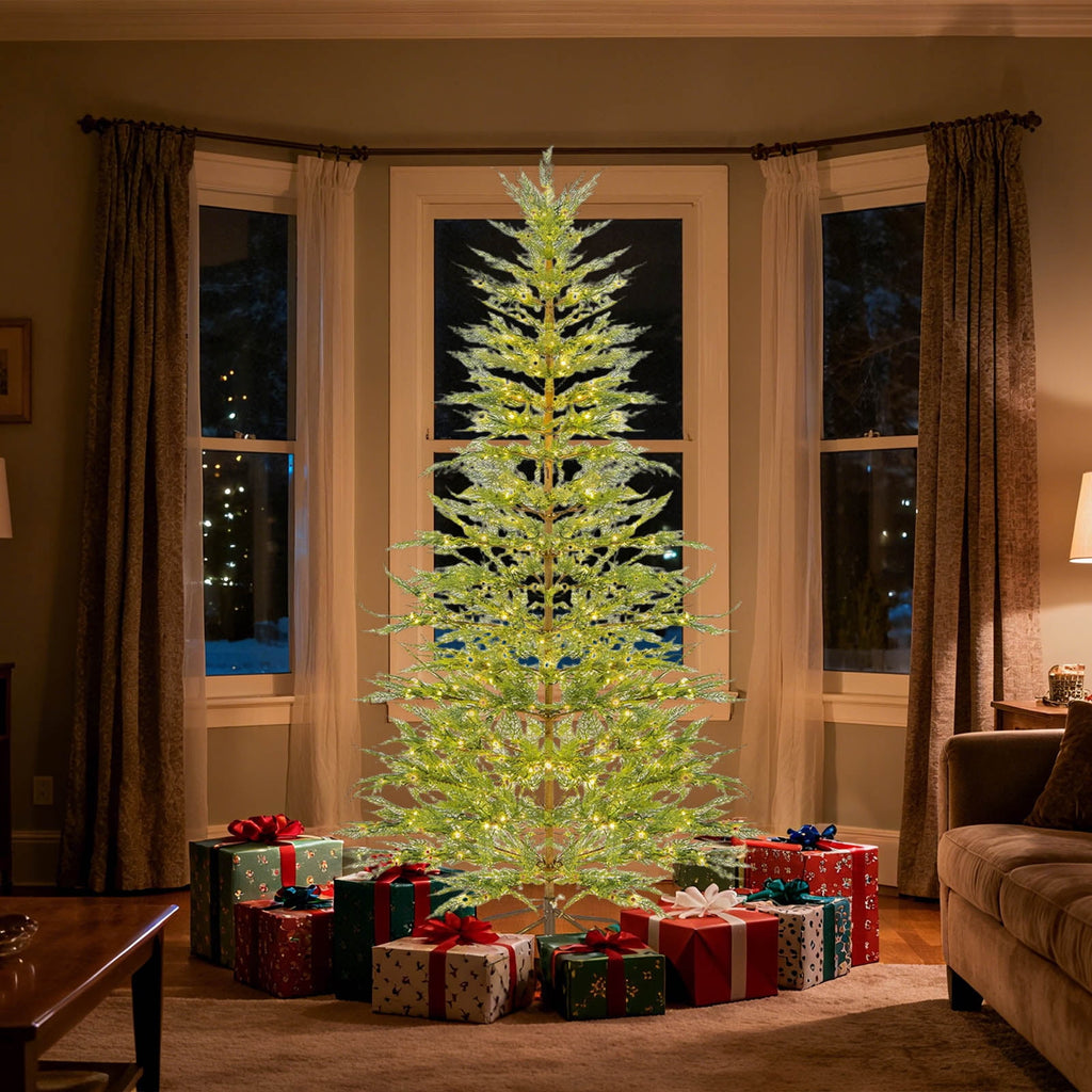 Christmas Decorations Tree, Pre-Lit Green Cypress Artificial Christmas Tree with 100 Warm White LED Lights, Fire Retardant, Easy Setup with Metal Stand, Ideal for Home, Office or Party Decor, 4FT