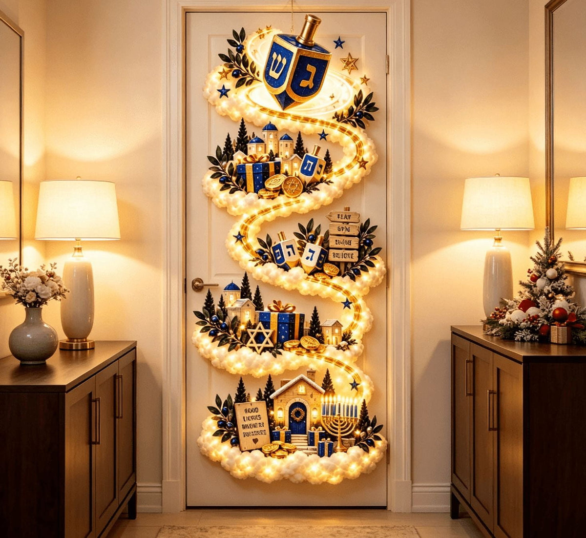 Lighted Christmas Stair Railing Garland Pack of 5 Santa Figures Snow Scene Ornament for Staircase Banister Indoor Display