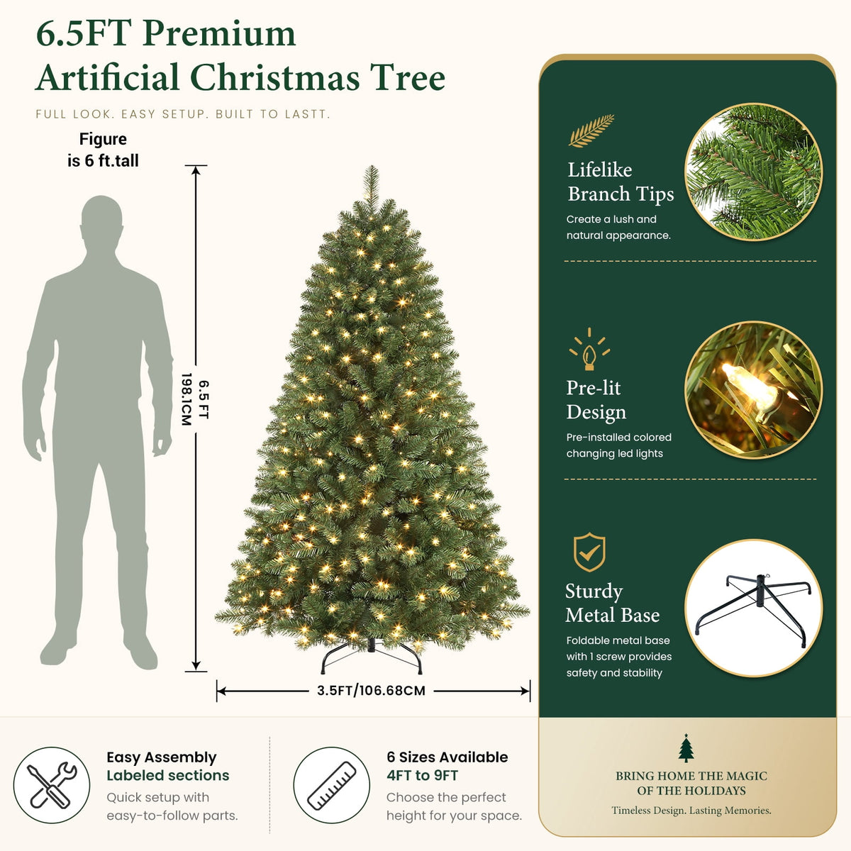 Lolsea 7ft Pre-Lit Premium Artificial Hinged Christmas Tree w/ Warm White Lights, Perfect Choice for Xmas Decoration