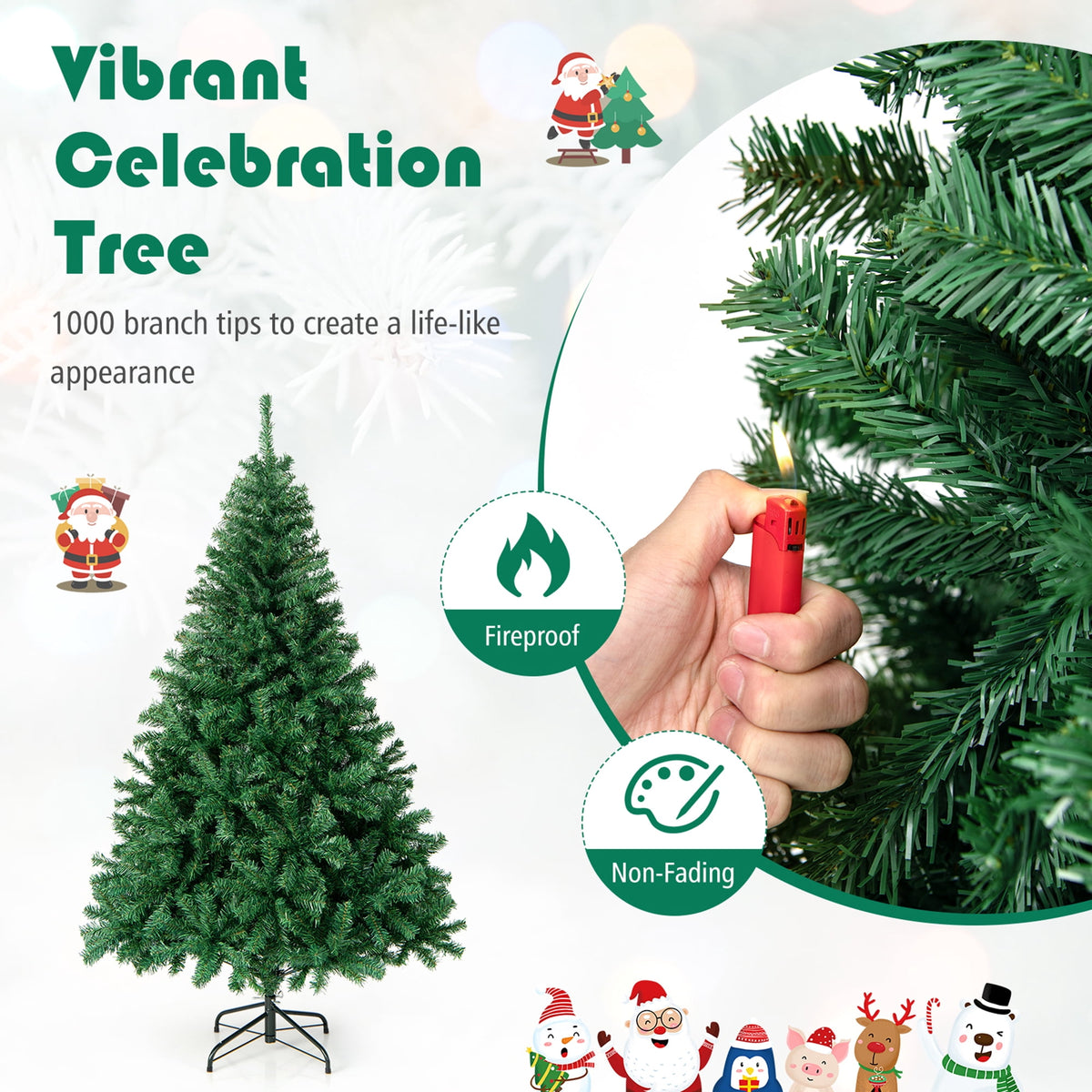 Gymax 7.5 ft Unlit Artificial Christmas Tree Hinged Spruce Xmas Tree w/ Metal Stand