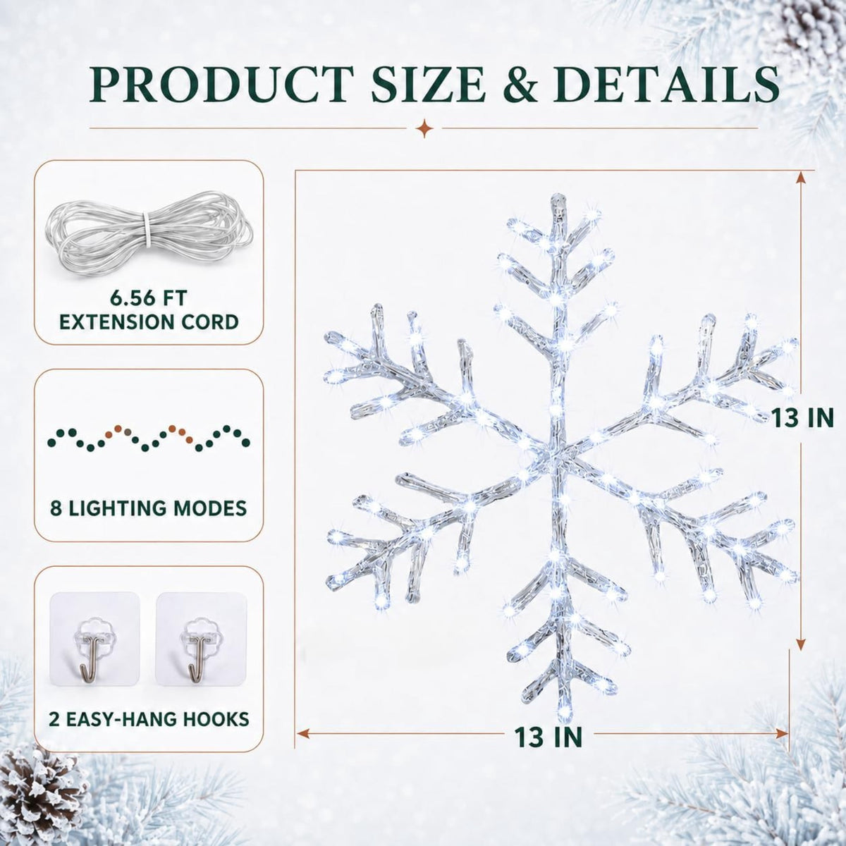 Christmas Snowflake LED Light Hanging Ornament Light Up Snow Flake Decorations Glowing Lighted Winter Holiday Decor Christmas Decoration