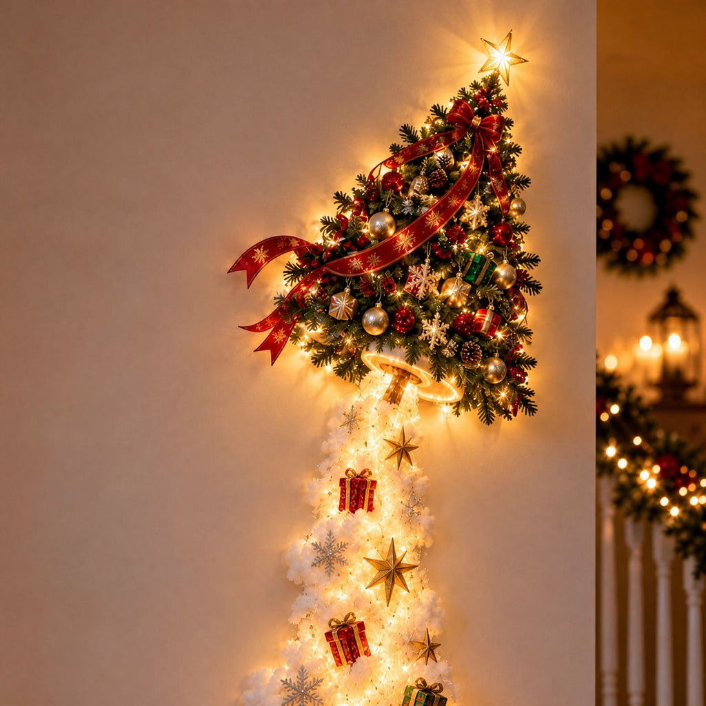 Lighted Christmas Stair Railing Garland Pack of 5 Santa Figures Snow Scene Ornament for Staircase Banister Indoor Display