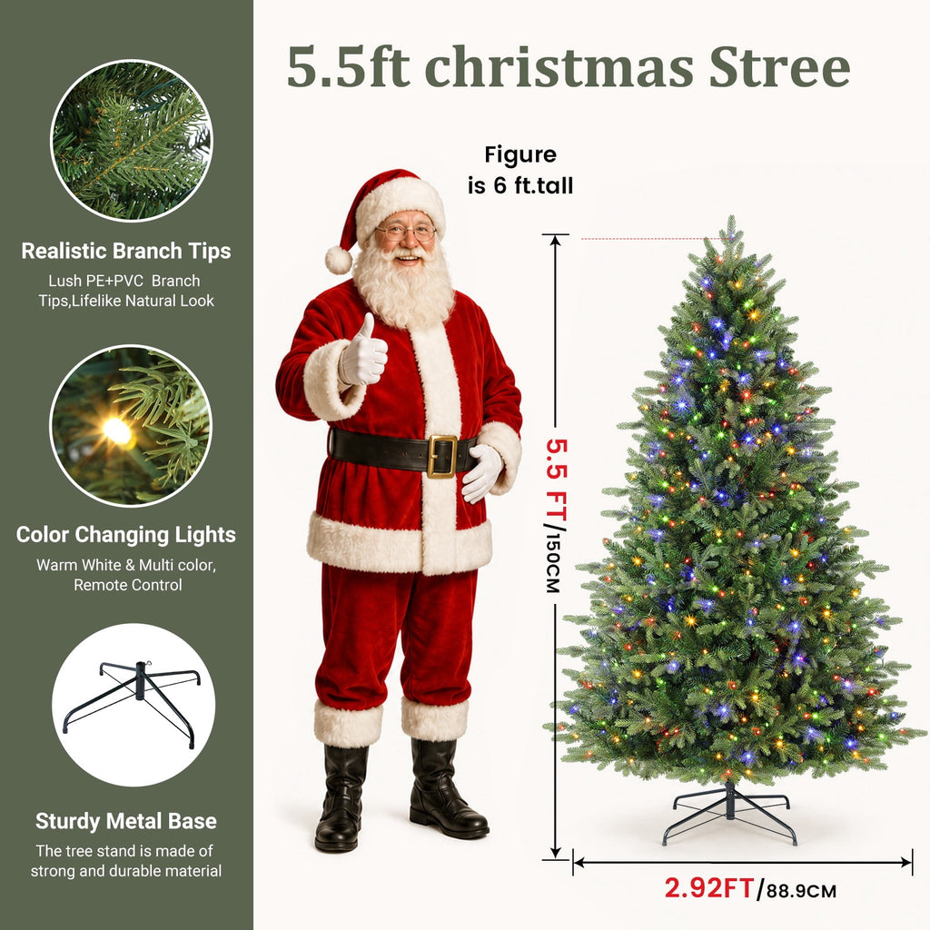 Lolsea 7ft Prelit Noble Fir Artificial Christmas Tree with Remote Control, Timer and Warm White & Multi-Color Lights
