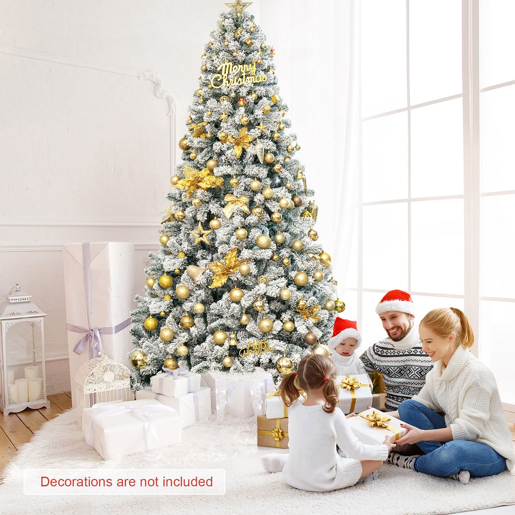 Gymax 9ft Snow Flocked Hinged Artificial Christmas Tree Unlit Holiday Decor