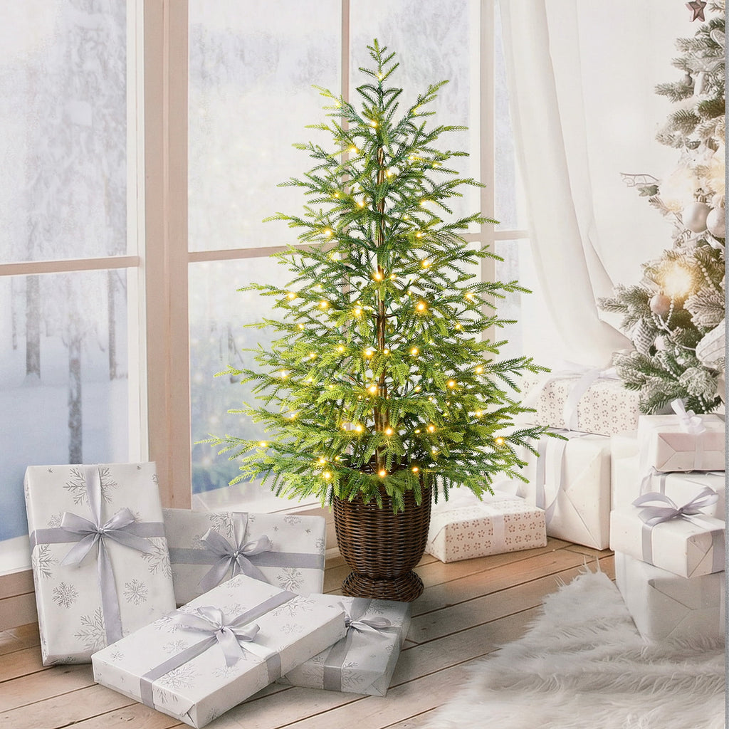 My Texas House 4ft Green Pre-lit Norfolk Pine Potted Christmas Tree, 100 Twinkle LED