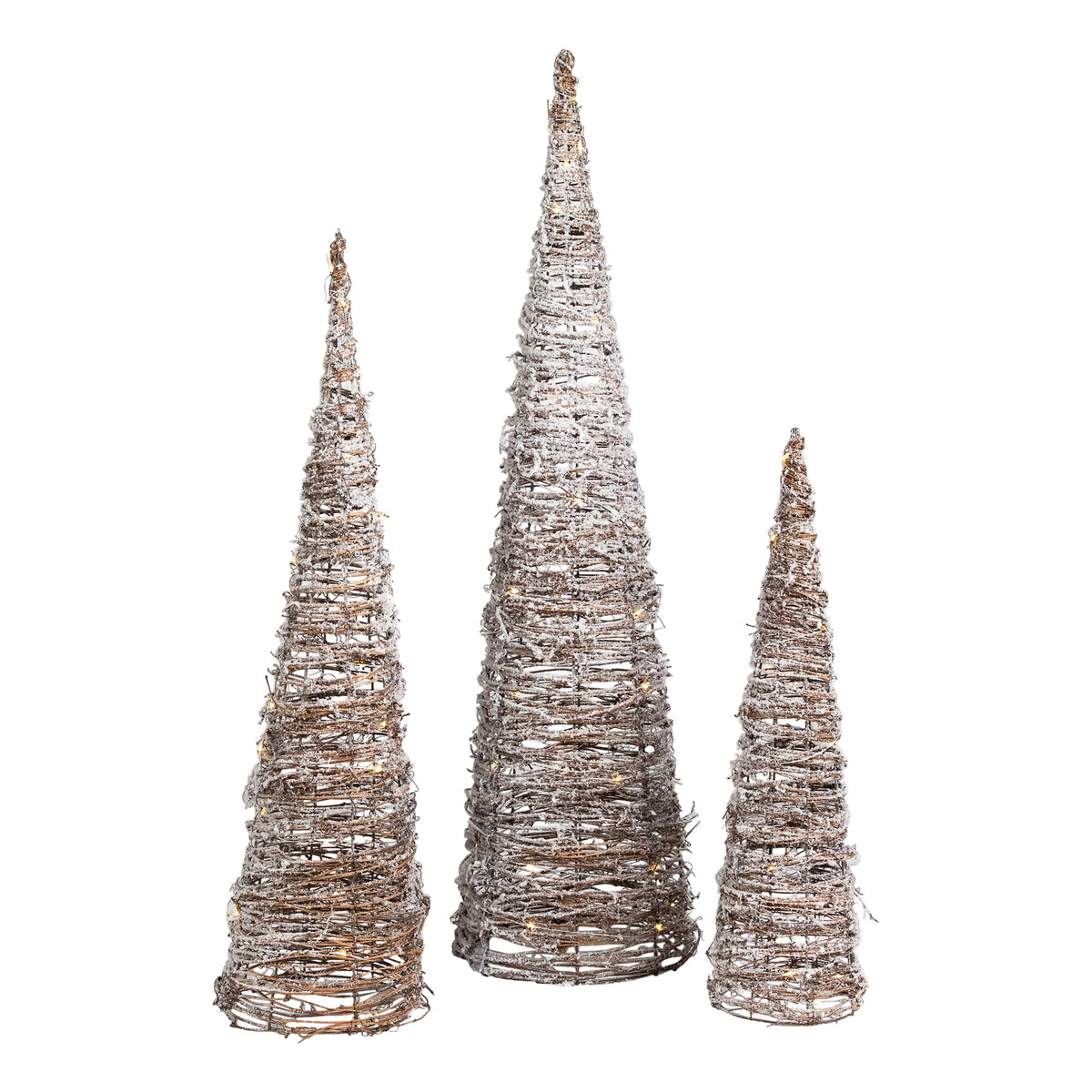 Northlight LED Lighted Snowy Rattan Christmas Cone Tree Decorations - 39.5" - Set of 3