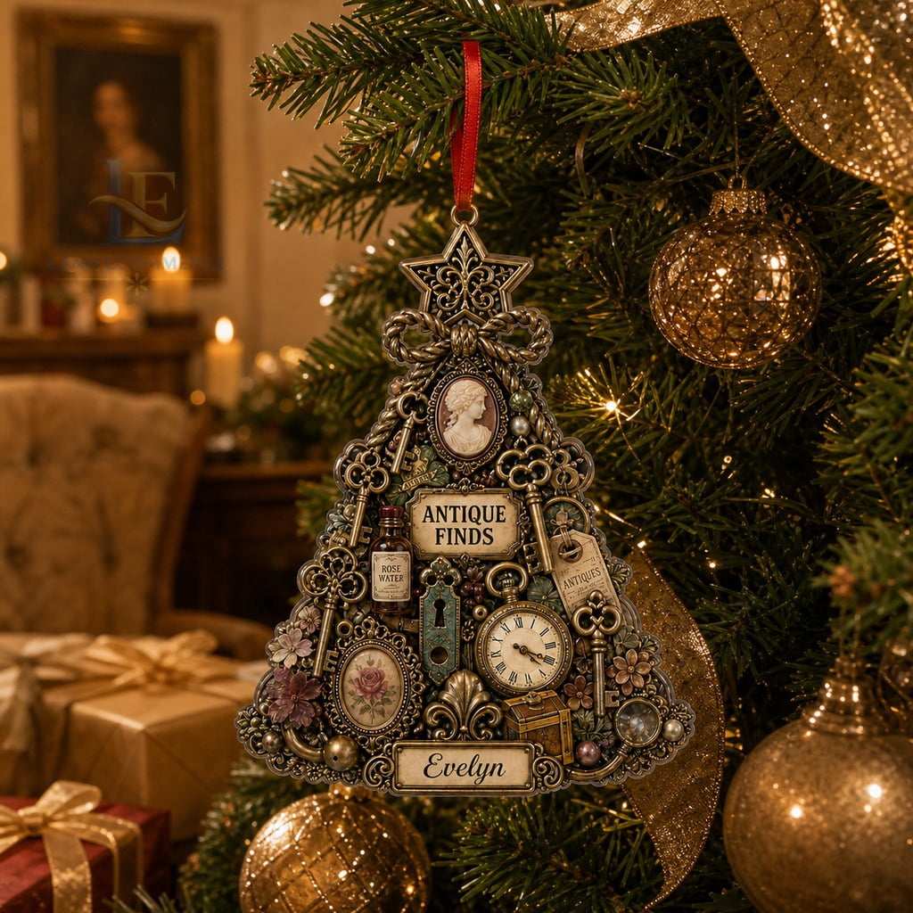 Christmas Ornament Acrylic Antique Finds Personalized Tree Hanging for Antiquing Lovers