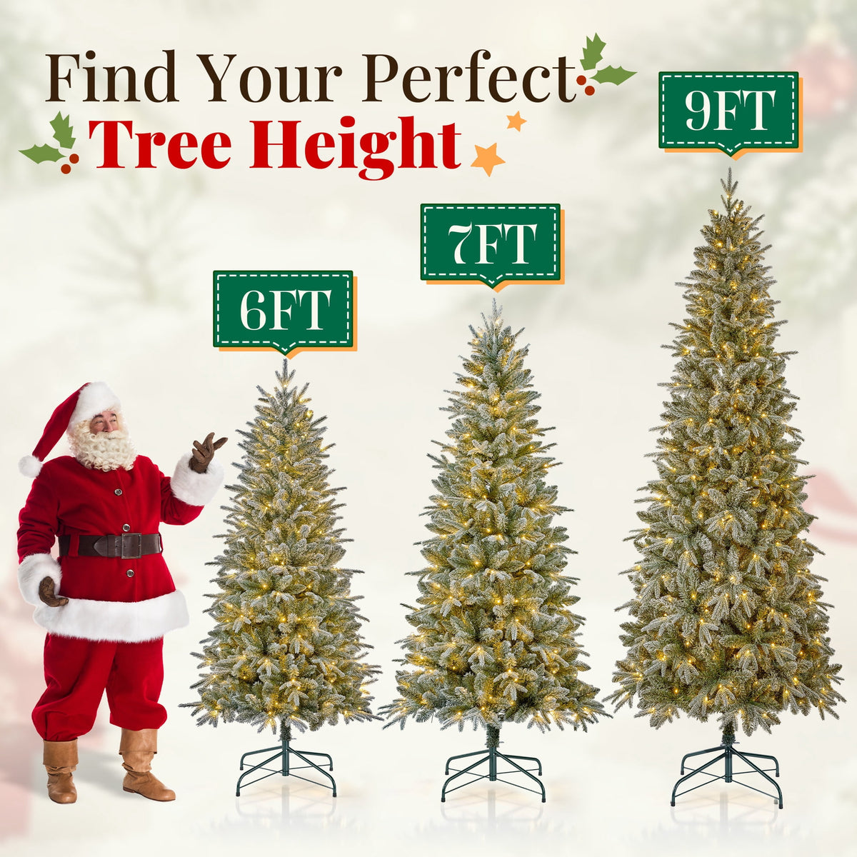 Goosiay 6 ft Pre-Lit Frosted Slim Aspen Fir Artificial Christmas Tree, PE & PVC Branches, 200 Warm White & Multicolor Lights, 10 Light Modes, 853 Branch Tips