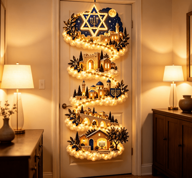 5Pcs Christmas Stair Banister Decoration Lighted Santa Snow Scene Garland for Stair Railing Indoor Holiday Home Ornament