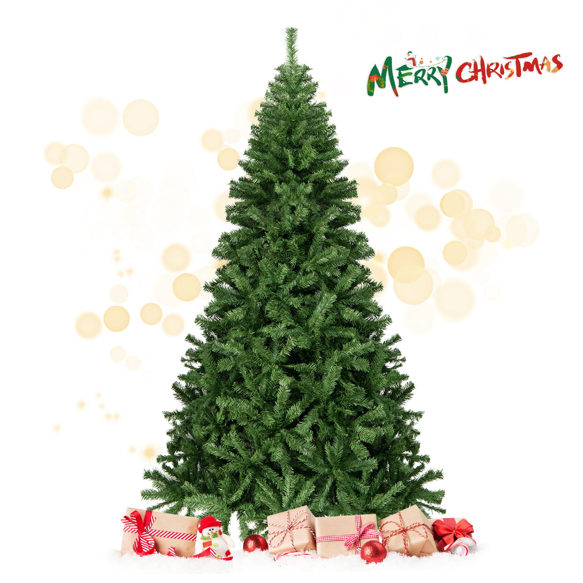 Gymax 7.5 ft Unlit Artificial Christmas Tree Hinged Spruce Xmas Tree w/ Metal Stand