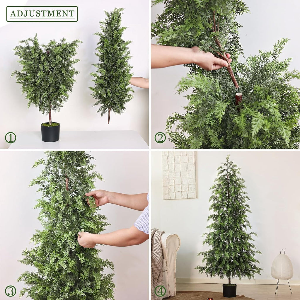 4FT Lifelike Touch Artificial Cedar Topiary Trees for Front Porch | Fake Christmas Trees, Faux Potted Plants, UV Resistant Fake Greenery, for Front Door Garden Outdoor Farmhouse Home Decoration