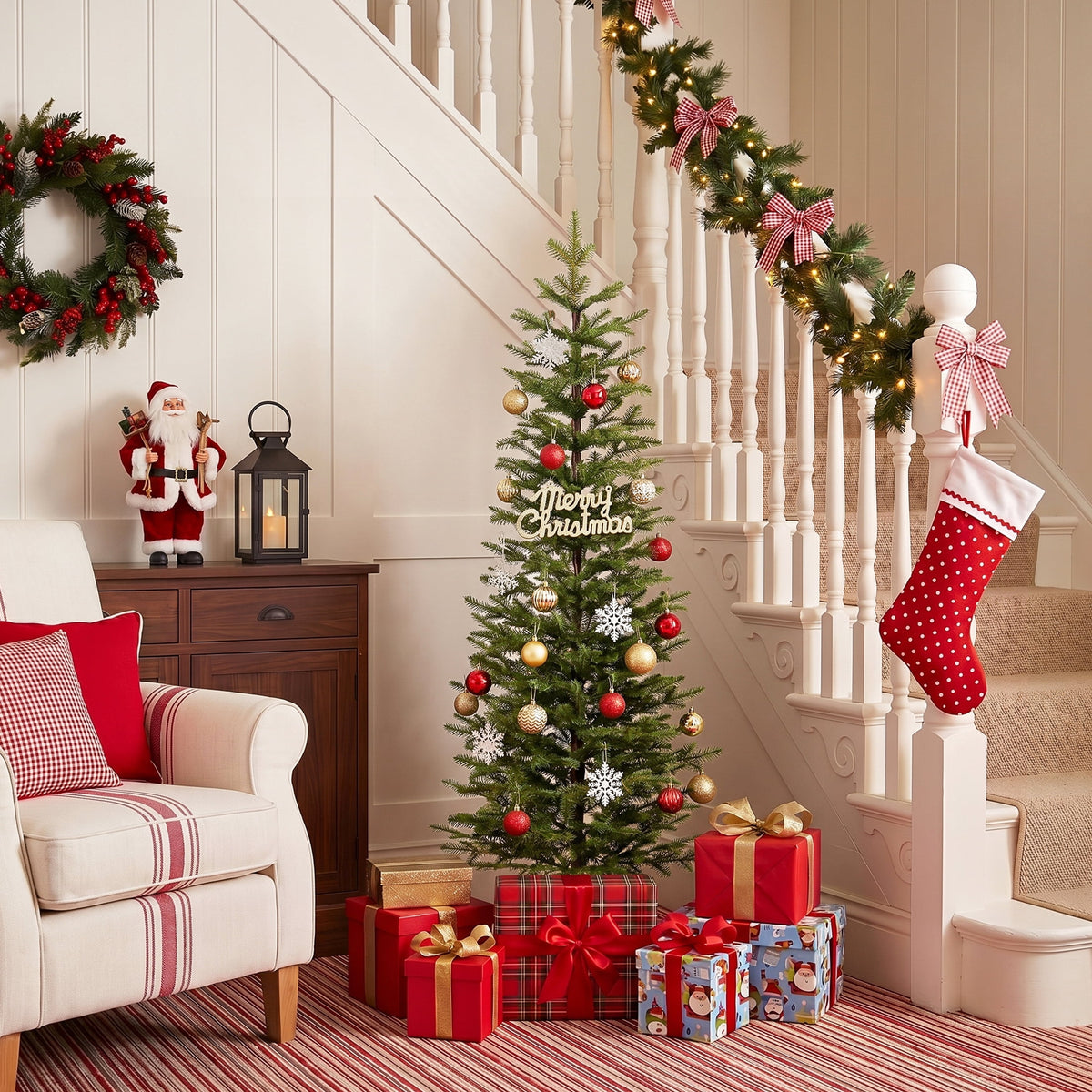 DR.Planzen 7ft Pencil Christmas Tree, 1961 Tips PE Realistic Unlit Artificial Slim Christmas Tree with Metal Stand - Holiday Indoor Decoration for Apartment Entryway Corner Office