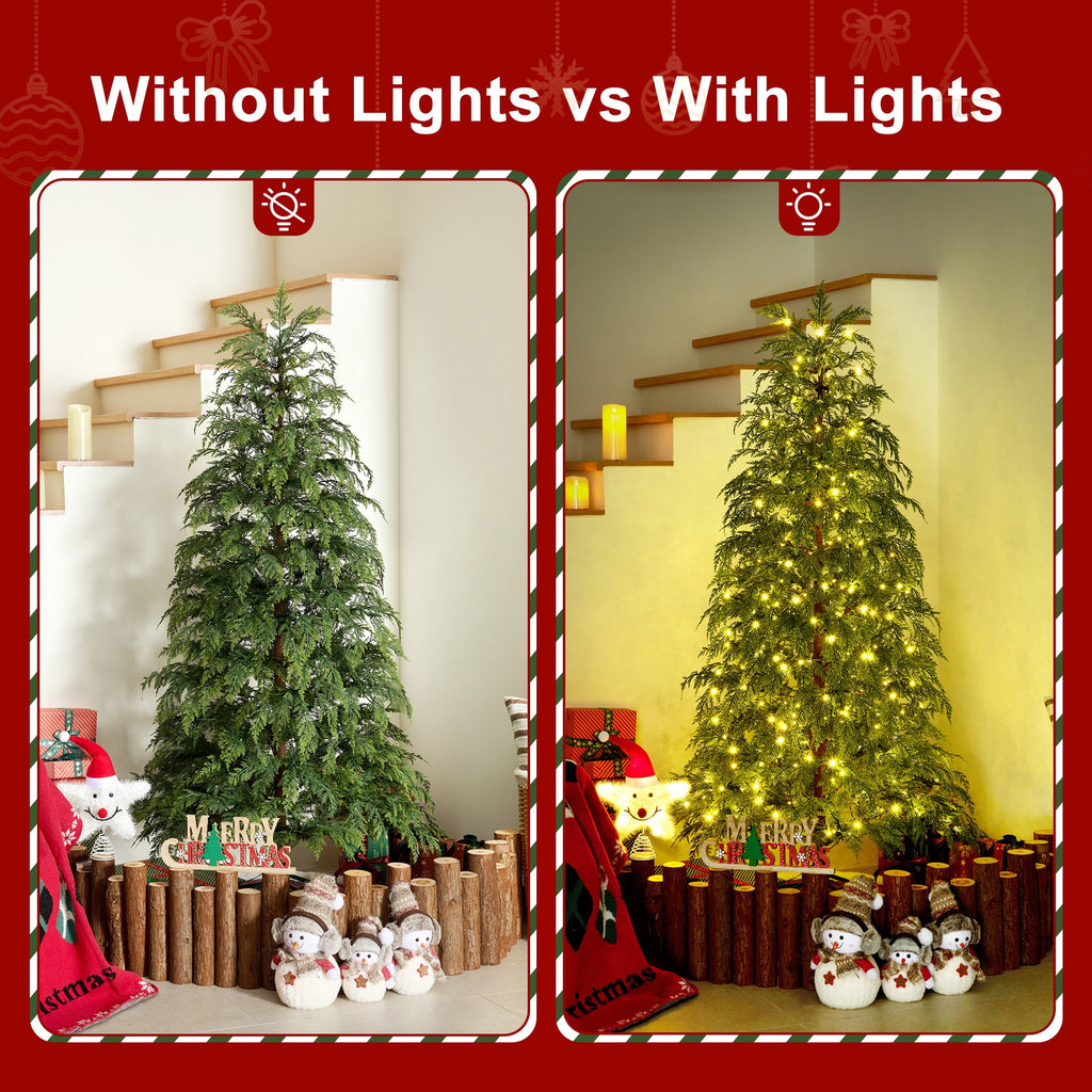 DR.Planzen 6' Pre-Lit Green Cypress Artificial Christmas Tree with 350 Warm White Twinkle LED Lights, Full-Bodied Xmas Tree with Metal Stand, Indoor Holiday Decoration