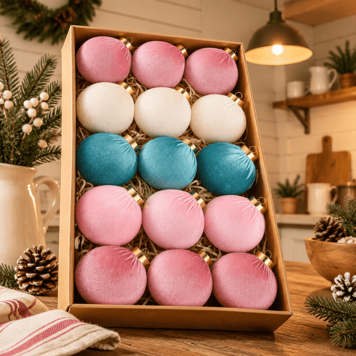 Christmas Ornaments Balls For Tree - 15pink & Teal Shatterproof Xmas Decorations Multicolor Beige 80mm 3.15inch