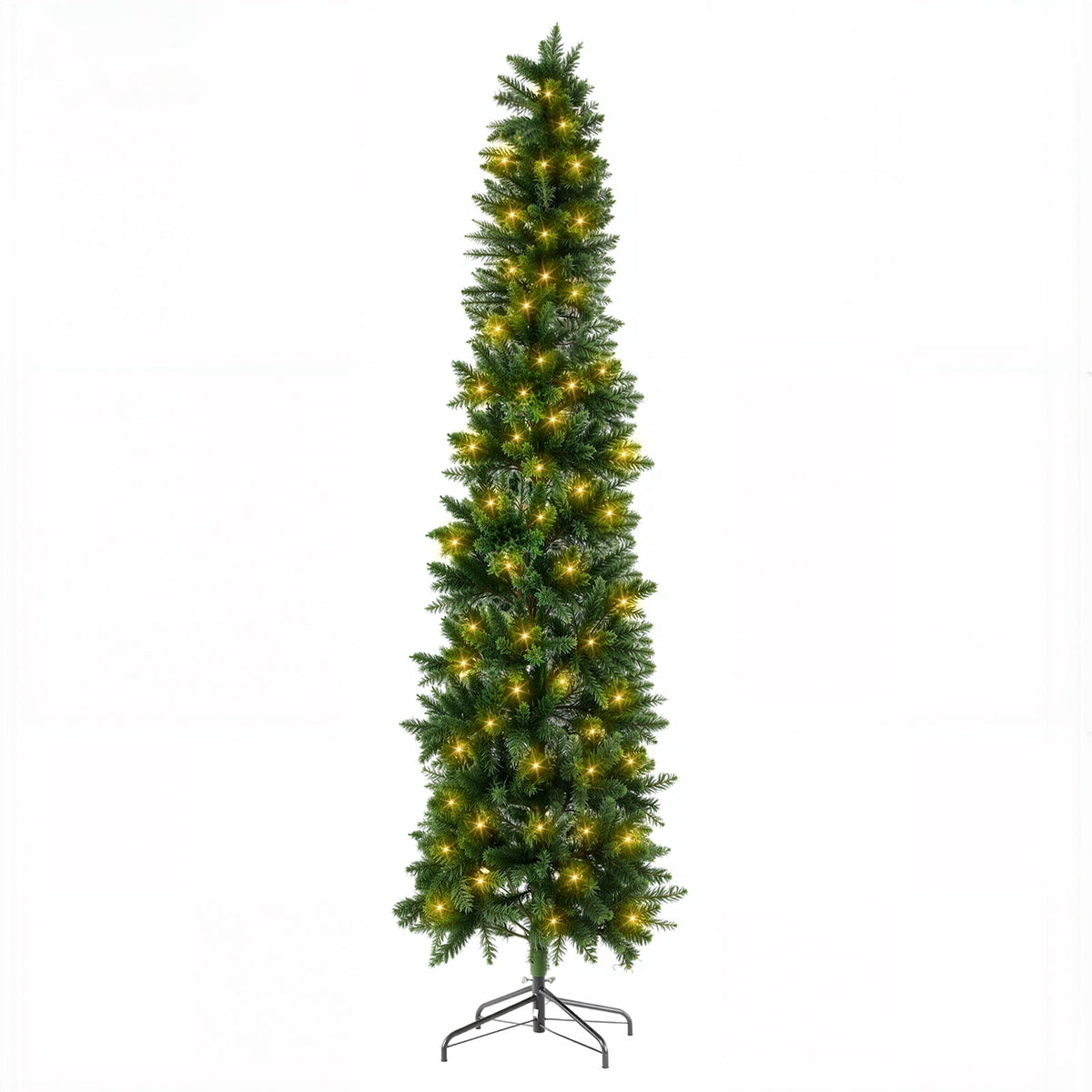 JIOABL 9-Foot Pre-Lit Fraser Fir Pencil Artificial Christmas Tree, Offering 8 Warm Light Modes, Green