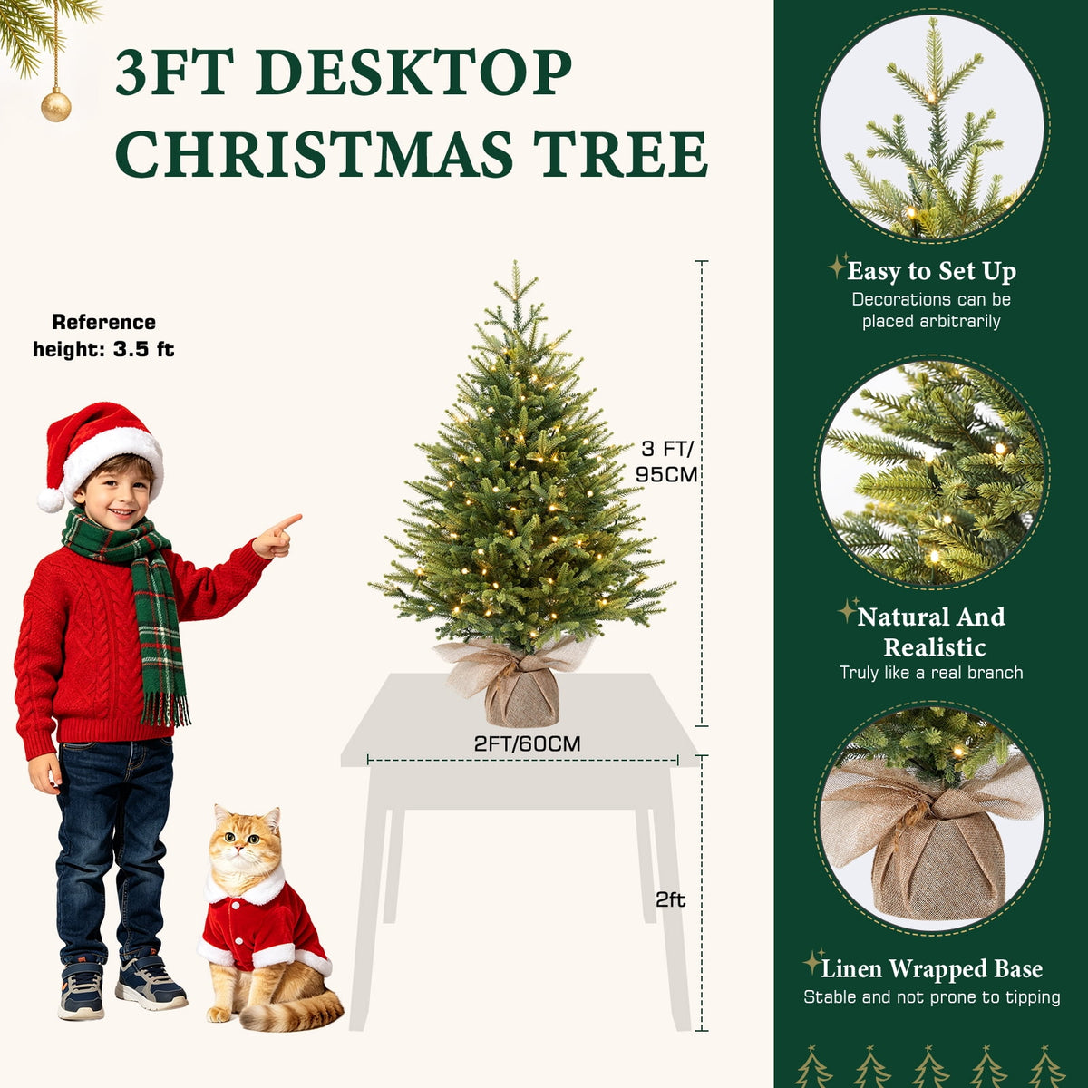 Lolsea 4ft Prelit Artificial Small Mini Christmas Tree with Color LED Lights, Remote Control and Timer, Perfect for Xmas Tabletop Decorations