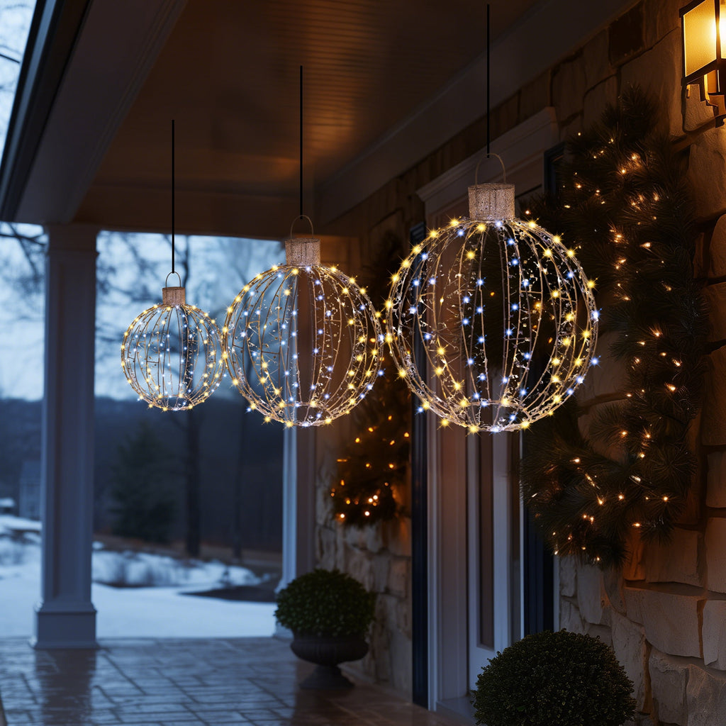 Starfree 24-inch Light Balls Lighted Christmas Yard Decor 3-Piece Christmas Hanging Ornaments LED Twinkling Tree Lights for Patio & Lawn