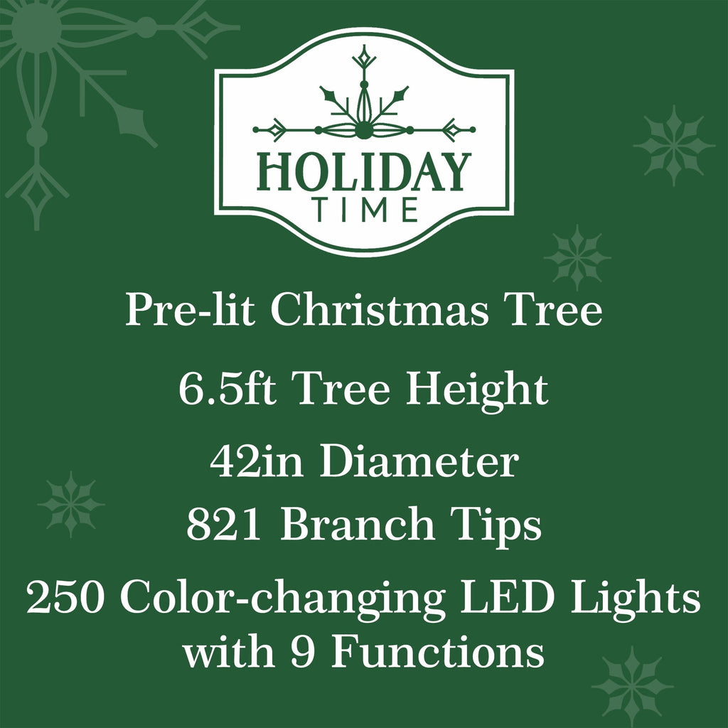6.5' Pre-Lit Frisco Pine Snow-Flocked Green Artificial Christmas Tree with 250 Color-Changing LED Lights and Stand, by Holiday Time