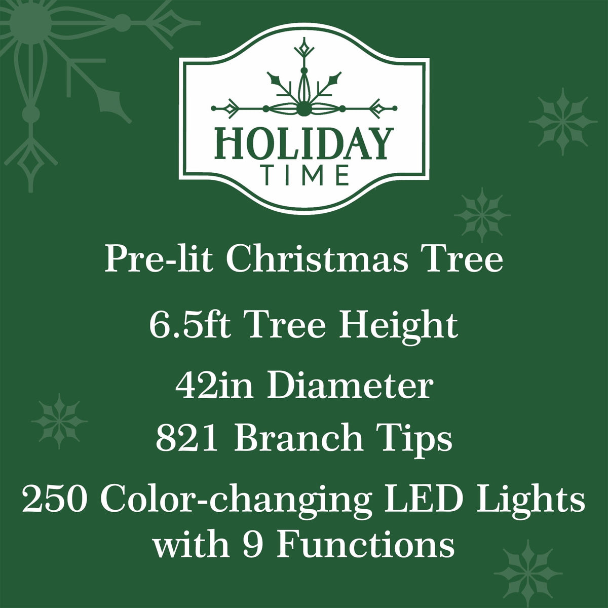 6.5' Pre-Lit Frisco Pine Snow-Flocked Green Artificial Christmas Tree with 250 Color-Changing LED Lights and Stand, by Holiday Time