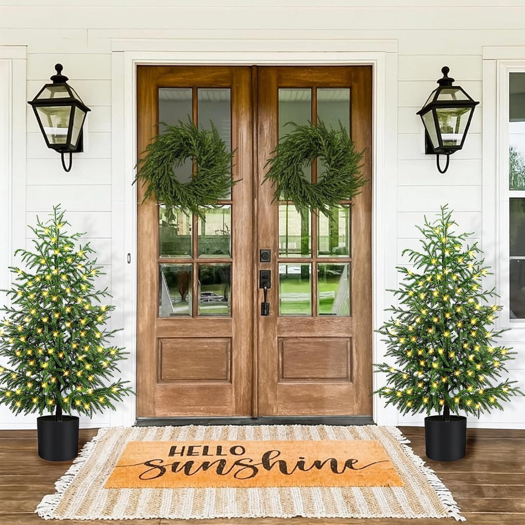 4FT Lifelike Touch Artificial Cedar Topiary Trees for Front Porch | Fake Christmas Trees, Faux Potted Plants, UV Resistant Fake Greenery, for Front Door Garden Outdoor Farmhouse Home Decoration
