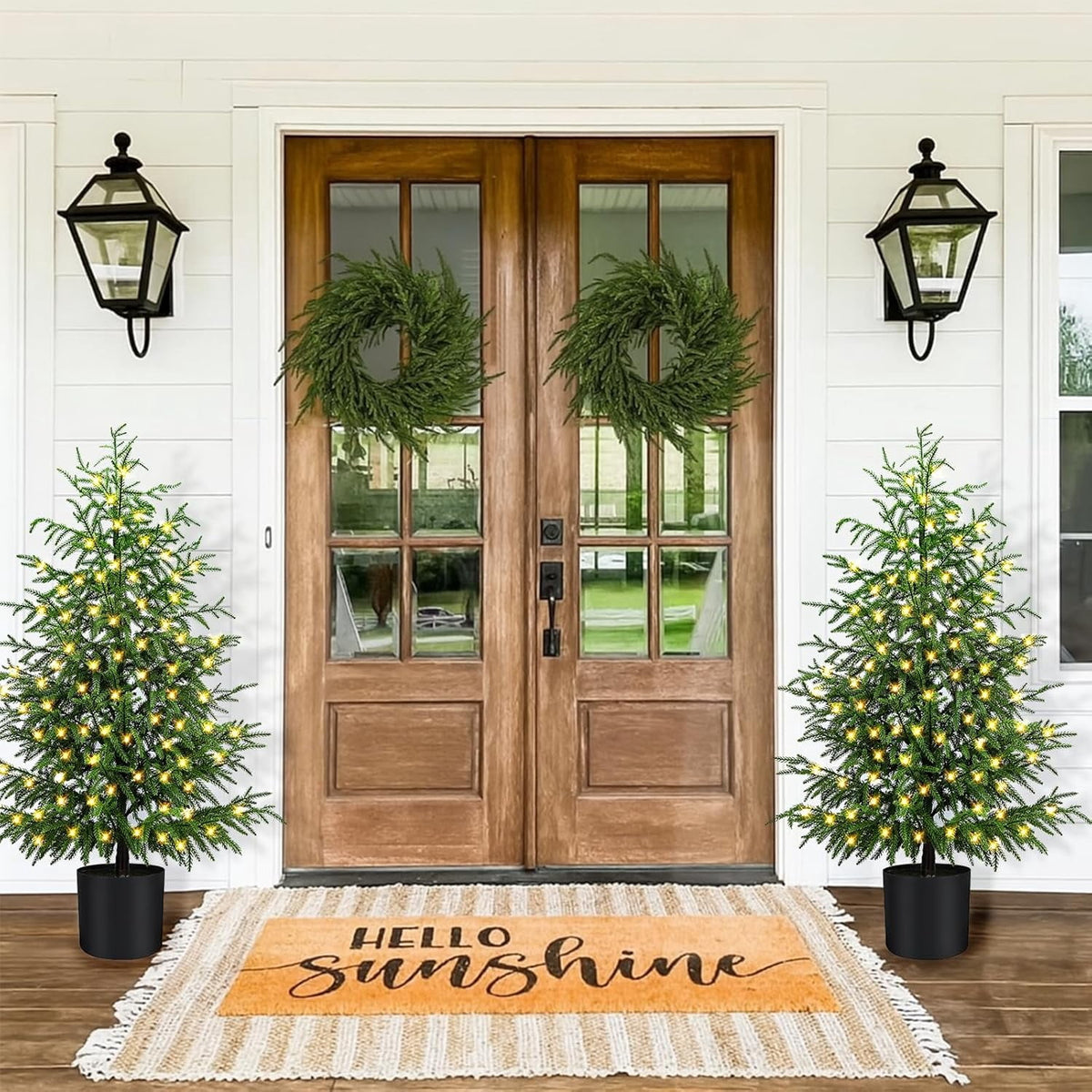 4FT Lifelike Touch Artificial Cedar Topiary Trees for Front Porch | Fake Christmas Trees, Faux Potted Plants, UV Resistant Fake Greenery, for Front Door Garden Outdoor Farmhouse Home Decoration