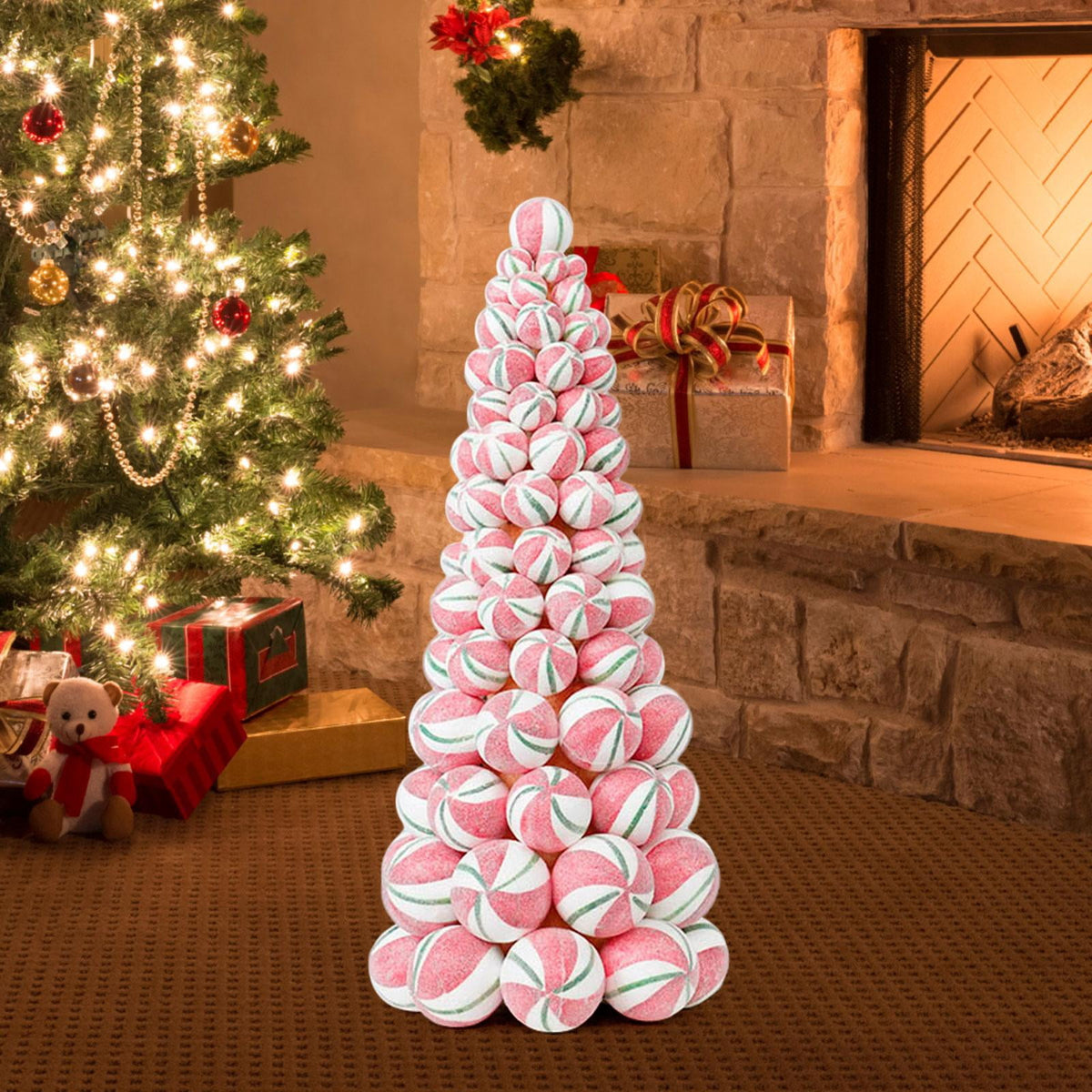 CUTICATE Christmas Ball Tree Christmas Decorations Collection Table Decor Tabletop Xmas Tree Christmas Balls Ornament for Home Holiday Pink White
