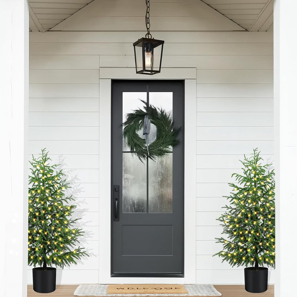 4FT Lifelike Touch Artificial Cedar Topiary Trees for Front Porch | Fake Christmas Trees, Faux Potted Plants, UV Resistant Fake Greenery, for Front Door Garden Outdoor Farmhouse Home Decoration