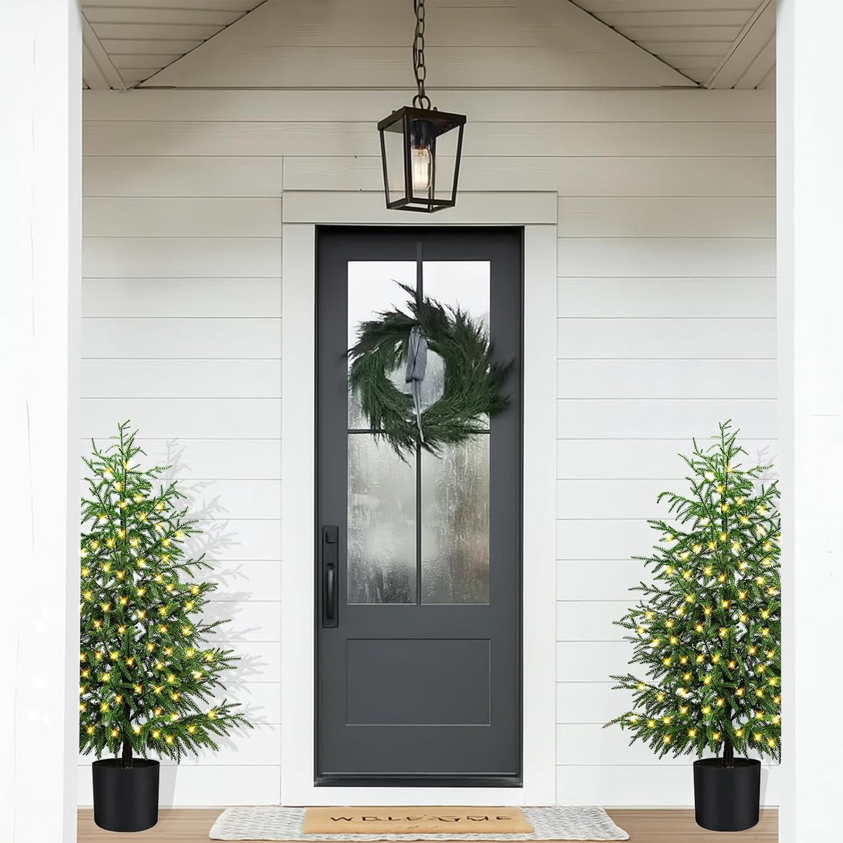4FT Lifelike Touch Artificial Cedar Topiary Trees for Front Porch | Fake Christmas Trees, Faux Potted Plants, UV Resistant Fake Greenery, for Front Door Garden Outdoor Farmhouse Home Decoration